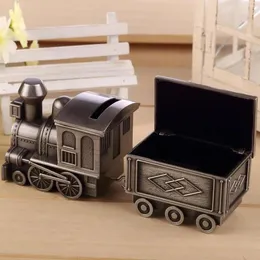 Przychylność Vintage Piggy Bank Locomotive Loco Railway Sowl Sowl Box Box Grawerowanie pociągu dla dzieci przyjęcie urodzinowe Favors Christmas Ldren's Day