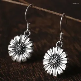 Dangle Earrings BOCAI 2023 Real S990 Pure Silver Jewelry Thai Matte Daisy Flower Female Ethnic Style For Woman