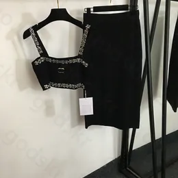 Sexy camisola pacote hip saia feminina magro sem mangas colete de malha designer cintura alta meia saia