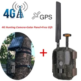 コンボソーラー4Gハンティングカメラ写真トラップスカウトワイルドカメラトレイルGPS/MMS/FTP/GSMナイトビジョン外部ソーラー充電器カメラ4G