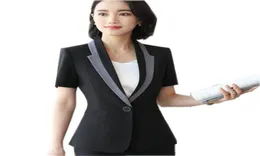 패션 여성 Blazer Business Summer Summal V Neck Short Sleeve Jackets Office Ladies Plus Size 3XL Work Wear Black Women039S S9705493