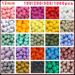 Bilezikler Kovict 100/200/500/1000 PCS Silikon Yuvarlak Boncuklar 12mm Gevşek Aralık Boncuklar Diy Bilezik Gösteriş Zinciri Takı Yapımı için