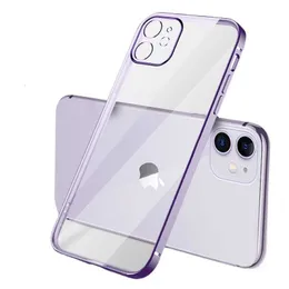 Mobiltelefonfall Fall för iPhone 15 Pro Max 14 plus 13 mini 12 11 Plätering av elektropläterad linsskydd Sugsocktät transparent klar mjuk TPU -gummisilikon klar CA