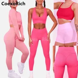 Röcke Gym Kleidung Sport-BH Workout Set Frauen Yoga Anzug Nahtlose Langarm Crop Top Scrunch Butt Fiess Leggings Yoga Shorts