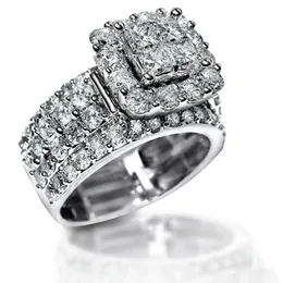 Vecalon Vintage Court Ring 925 Sterling Silver Square Diamonds CZ Promise Engagementウェディングバンドリング