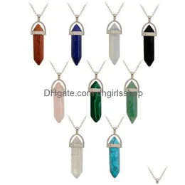 Pendant Necklaces Natural Crystal Stone Necklace Fashion Hexagonal Cylindrical Gemstone Party Decoration Jewelry Gift Supplies Belt Dhfjc