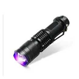 Novelbelysning UV Flashlight Mini Torch 395Nm Blacklight Wavelength Violet Light 9 Flash Torcia Linterna Drop Delivery Lights DH8FO