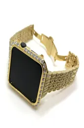 Cintilante blingbling diamante dourado relógio moldura caso dourado faixa de relógio de aço inoxidável para apple watch s1s2s3 42mm g6937544