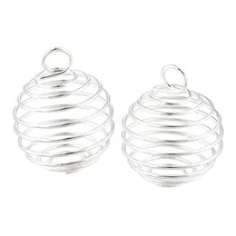 Charms Sier Plated Spiral Bead Cages Pendants Findings 9x1m smycken som gör DIY276B Drop Leveranskomponenter Dhzzq