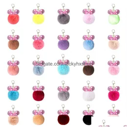 Chaveiros Bow Fita Fur Lint Ball Keychain Anel Pingente para Meninas Saco Escola Drop Entrega Jóias Dh6Wo