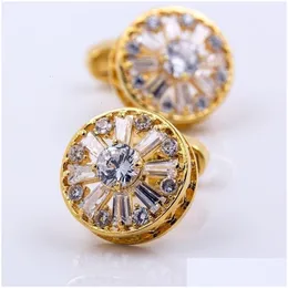 Cuff Links Kflk Brand High Quality Men Gold Color Round White Crystal Cufflinks Wedding Gift Button Products Guests 230307 Drop Deli Dhdbs