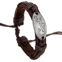 100% aleación de cuero genuino Exorcizar espíritus malignos Casa lagarto Pulsera Pulsera de cuero retro Hombres mujeres Pulsera de pareja ajustable155j