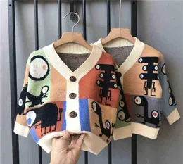 18 Year Baby Boys Knity Sweter Autumn Winter V Neck Single Breast Kurtka Kids Catoon Casual Sweater Tops Y09252482442