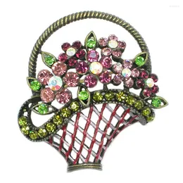 Brooches 12pcs/lot Wholesale Rhinestone Flower Basket Pin Jewelry Gift Brooch C102281