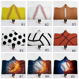 Blankets 18style Baseball Blanket Football Soccer Softball hooded blankets 3D Printed Sport Sherpa Blanket Kids Adults Plush Cape Towel GGA