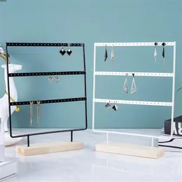 Display 24/44/66 Holes Stand Jewelry Display Organizer Earrings Pendants Bracelets Jewelry Holder with Wooden Base Earrings Storage Rack