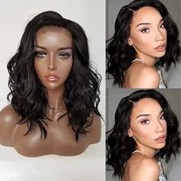 Wigs Short Bob Wavy Wig Natural Black Color Body Wave Synthetic Lace Front Wigs for Fashion Black Women 16 Inch