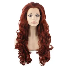 Parrucche Parrucca lunga 26" rosso bordeaux Parrucca per capelli sintetici in pizzo anteriore in fibra resistente al calore a densità pesante