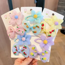 Haaraccessoires 2 STUKS Set Lente Zomer Mesh Chiffon Borduur Kers Aardbei Clips Voor Meisje Kinderen Leuke Kawaii Bloem Haarspeld mode Cadeau