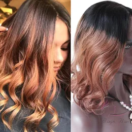 Wigs T1B/33# Ombre Dark Auburn Brown Color Wavy 4x4 Lace Closure Brazilian Hair Hair Big 8inch to 26inch Human Hair Bows