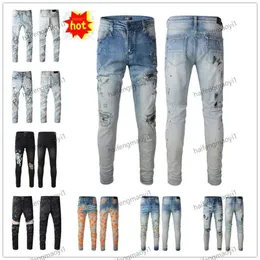 2J03 2023 Новые поступления Мужские AM2 Роскошные дизайнерские джинсы amirly Denim Purple AM2 Джинсы amari amirl Holes AM Брюки Jean COOLGUY Biker amIrs amiiri Брюки Мужская одежда # 812