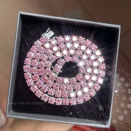 Buzlu Out Pass Diamond Tester 1CT 6.5mm VVS Renkli Moissanite 925S Gümüş Kolye Pembe Moissanit Tenis Zinciri