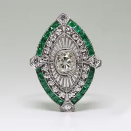 Antieke Art Deco 925 Sterling Zilver Smaragd Witte Saffier Bloemen Verlovingsfeest Ring Maat Verjaardag Cadeau Dag US 5 -12261I