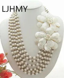 Necklaces LJHMY White Pearl Crystal Shell Flower Statement Necklace Women Wedding Party Necklace Gift for Evening Dress Jewelry