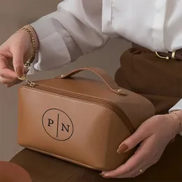 Personalized Custom Leather Cosmetic Bag with Name Portable Travel Large Capacity Cosmetic Bag Bridesmaid PU Leather Makeup Bag 231229