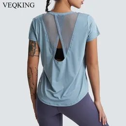 Skjortor Veqking Loose Yoga Topps QuickDrying Shortsleeved Running Sports Tshirts Hollow Out Fiess Workout Tops Women's Blueses