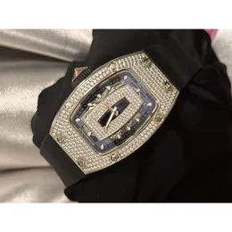 Fantastische designer dameshorloge RM007 diamanten horloges volledige diamanten dameshorloge met doos ES03 mechanisch uurwerk van hoge kwaliteit uhren rubberen band montre ijs uit luxe