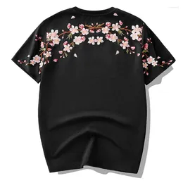 Herr t skjortor plommon broderi tshirt män sommar bomull kort ärm t-shirts blommig broderad manlig topp tee varumärke streetwear 2023 kläder