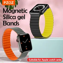 Akcesoria PZoz Magnetyczne silikonowe pasy do Apple Watch 6 SE 5 4 42 mm 38mm 44 mm 40 mm Pasek do zegarku dla Iwatch Series 3 2