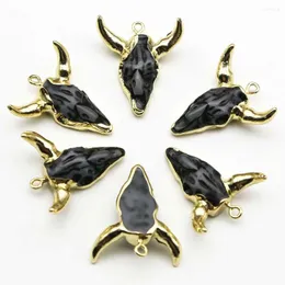 Pendant Necklaces Natural Resin Bull Head Necklace Men's And Women's Fashion Reiki Jewelry Accessories Gift Wholesale 6Pcs