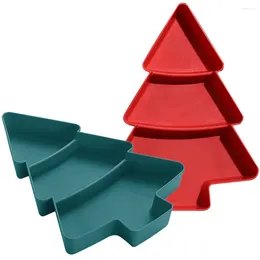 Flatware Sets 2 Pcs Christmas Tree Fruit Plate Nuts Plates Display Tray Bread Xmas Shaped Dish Pp Candy Compartment