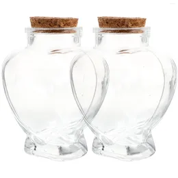 Garrafas de armazenamento 2 pcs desejando garrafa em forma de coração decorativo cortiça frasco de vidro transparente paisagem recipientes com tampas frascos vazios