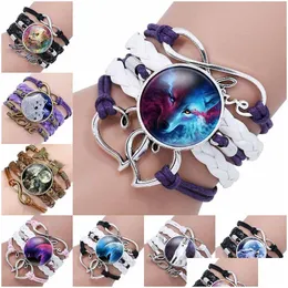 Charme Pulseiras Cor Preta Gótico Lobo Lua Vidro Cúpula Pulseira Bangle Jóias Amor Menino Homens Handmade Bangles Drop Delivery Dhewh