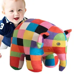 Elefante brinquedo de pelúcia dos desenhos animados animais da selva travesseiro decoração apaziguar brinquedo recheado xadrez elmer boneca casa decoração do carro relaxantetoy 231229