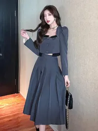 Sukienki robocze Wysokiej jakości jesienna koreańska elegancka moda ol dwuczęściowy zestaw dla kobiet Blazer Coat Long Spirt 2 Outifts Conjuntos Curtos