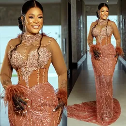 2024 Aso Ebi Chocolate Mermaid Prom Dress Lace Frisado Cristais Noite Festa Formal Segunda Recepção Aniversário Vestidos de Noivado Vestidos Robe De Soiree ZJ399