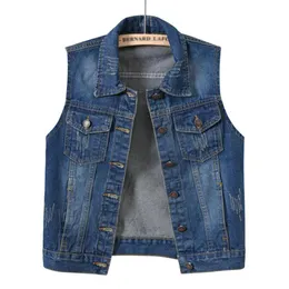 Westen Denim Weste Frauen Casual Colete Mantel Vintage Strickjacke Jean Ärmellose Turndown Kragen Breasted Colete Frau Kleidung 2022