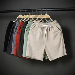 Gonne Nuovi pantaloncini di lino estivi caldi da donna Pantaloni corti di lino di cotone taglie forti Pantaloncini al ginocchio in vita elastica con tasche M5xl