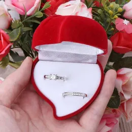Torebki biżuterii Opakowanie pudełko brzoskwiniowe serce Rose Single i podwójny pierścień prezent mody