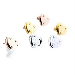 Europe America Simple Style Lady Women Titanium Steel Engraved T Initials Heart Rivets Stud Earrings 3 Color253G