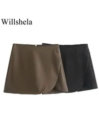 Saias Willshela mulheres moda saias sólidas shorts vintage da cintura alta zíper lateral lateral feminino shorts ladras chiques