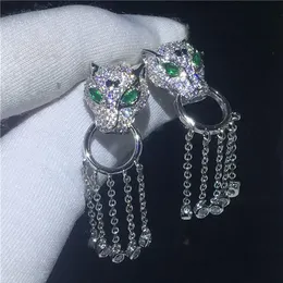 Orecchino a goccia con nappe leopardate vintage in argento sterling 925 5A zircone Cz Orecchini pendenti per feste da sposa per le donne Gioielli da sposa3191