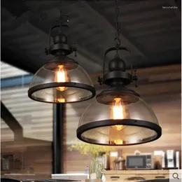 Pendant Lamps Vintage Iron LED Lights Loft Industrial Kitchen Hanging Lamp For Dining Room Decor Home Light Fixtures Glass Lampshade