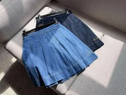 Юбки BATA, модная женская одежда, мини-юбки в корейском стиле, женские сексуальные плиссированные джинсовые мини-юбки с принтом планеты