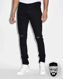 Pantaloni da uomo Jeans elasticizzati ricamati neri con foro