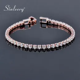 Fili di perline SINLEERY 16CM Bracciale tennis rotondo con zirconi cubici per le donne Gioielli da sposa color oro rosa SL059 SSB228q